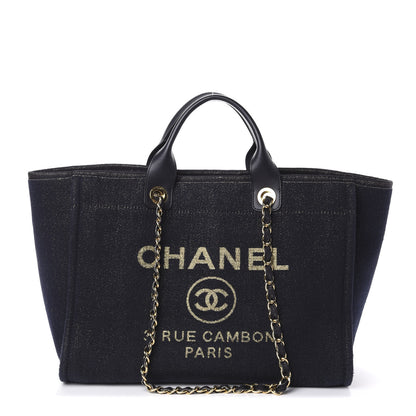 Chanel Lurex Canvas Medium Deauville Tote Navy Blue Gold 1 of 10