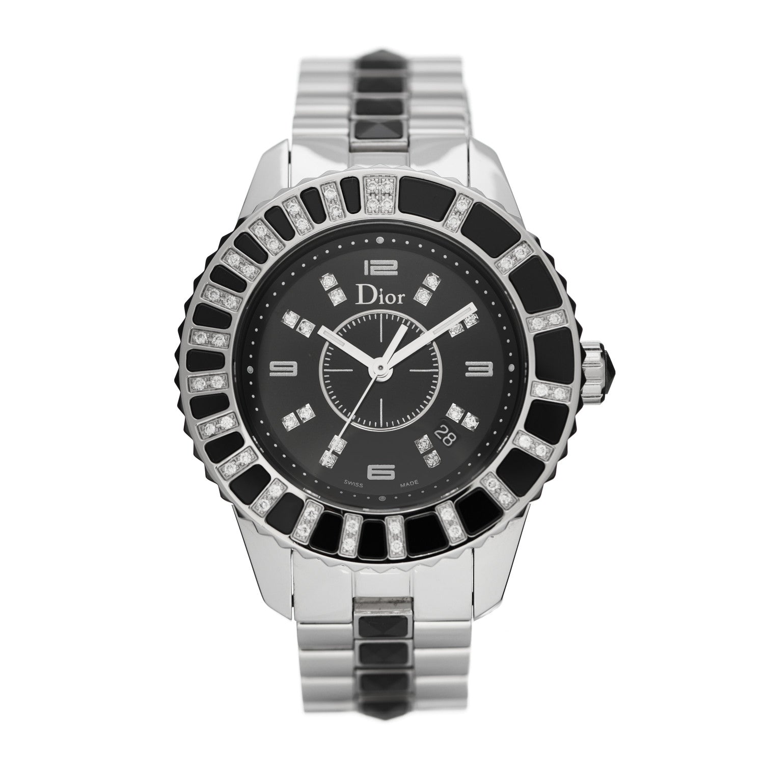 Christian Dior Stainless Steel Diamond Sapphire 33mm Christal Quartz Watch Black 1 of 4