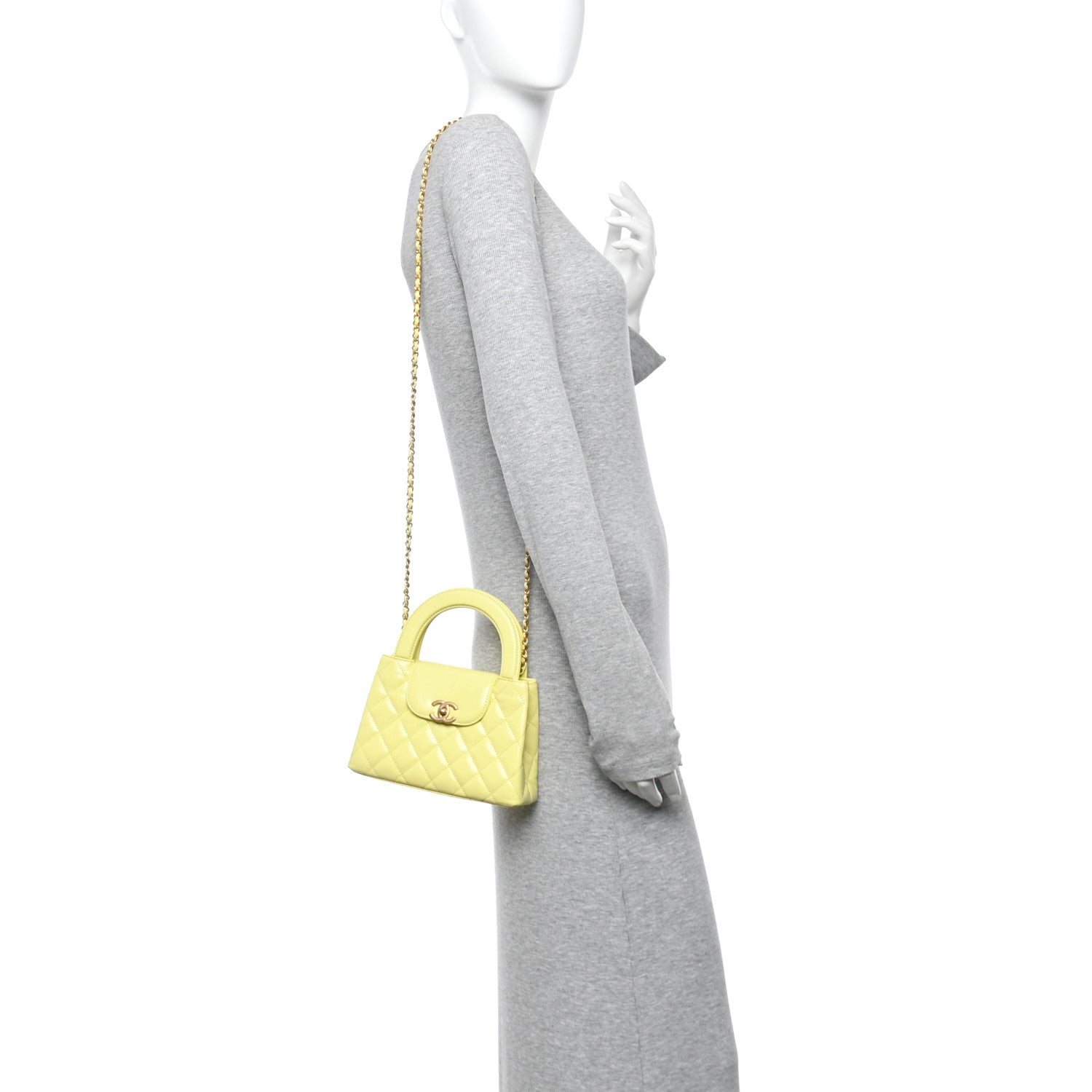 ★シャネルCHANEL Chanel Shiny Aged Calfskin Quilted Nano Kelly Shopper Light Yellow