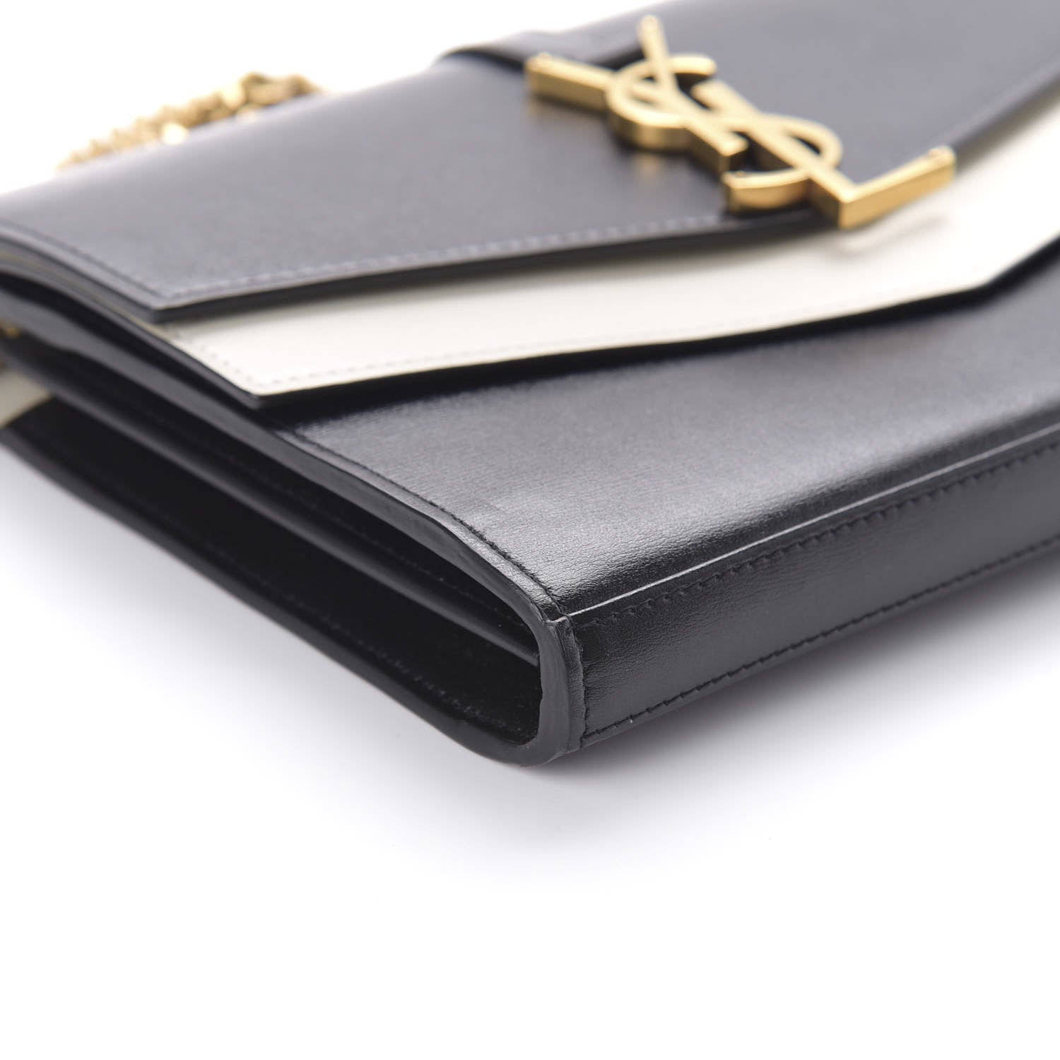 Saint Laurent Smooth Calfskin Monogram Sulpice Chain Wallet Black White 6 of 10
