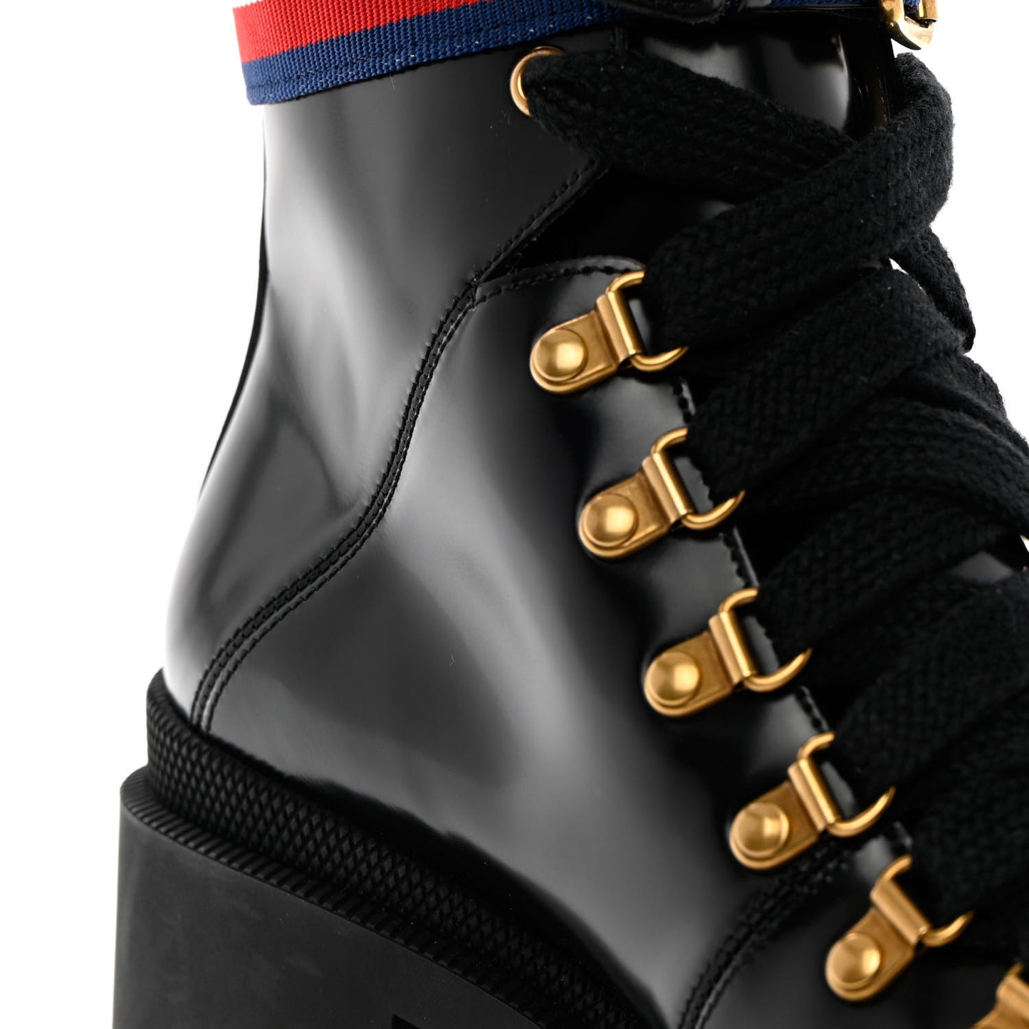 Calfskin Sylvie Web Womens Lace Up Combat Boots 37.5 Black