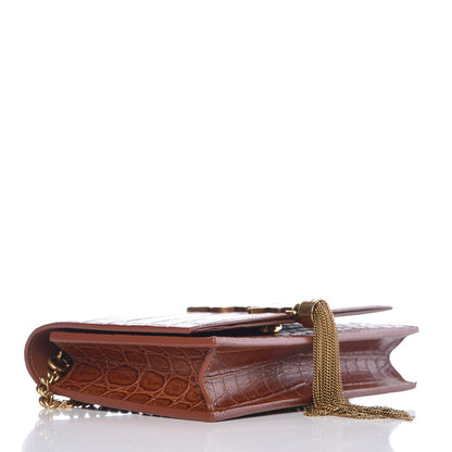Saint Laurent Calfskin Crocodile Embossed Kate Monogram Tassel Chain Wallet Cuoio Tampona 4 of 6