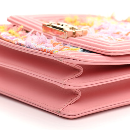 Chanel Calfskin Tweed Quilted North South Boy Flap Pink 10 of 10