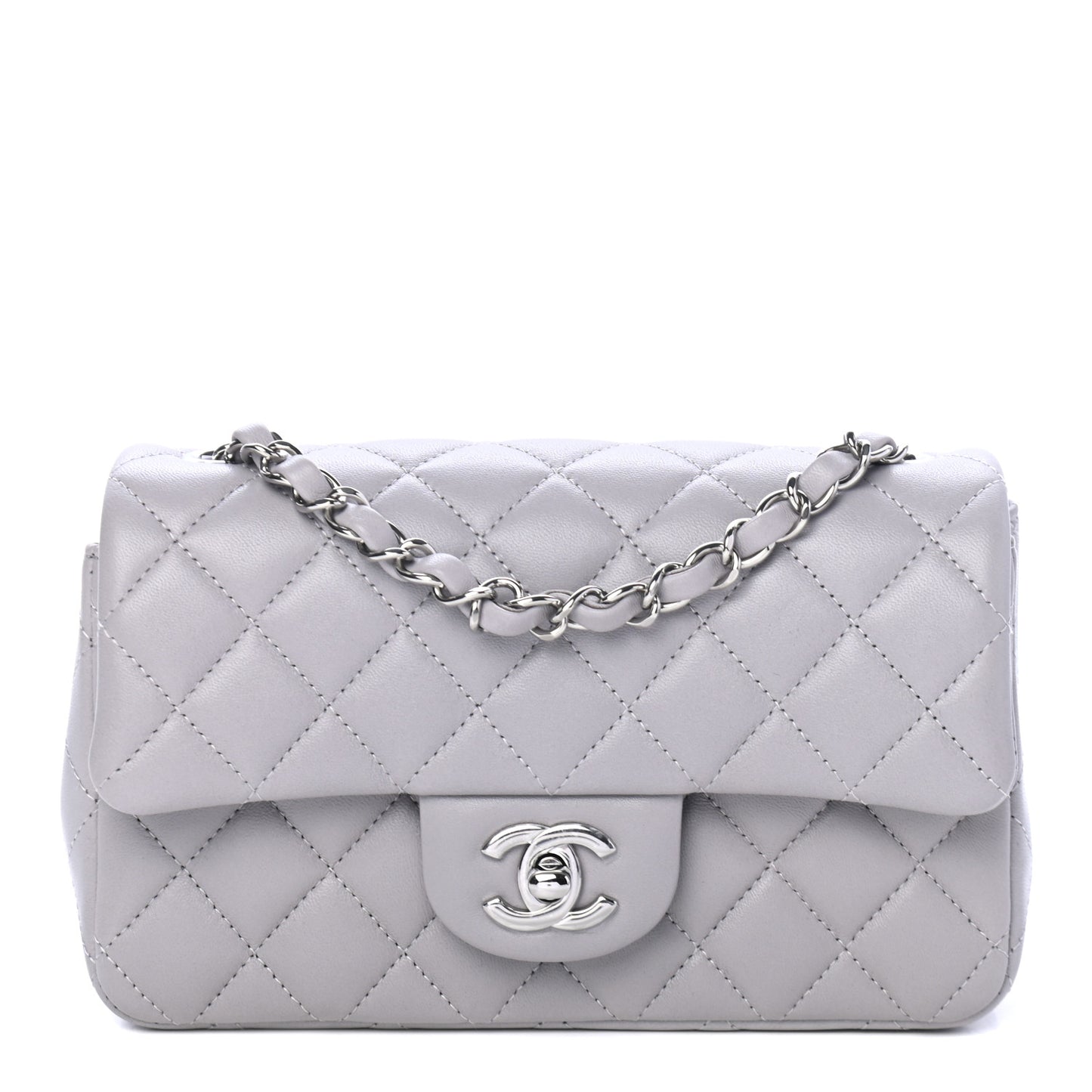 Lambskin Quilted Mini Rectangular Flap Grey