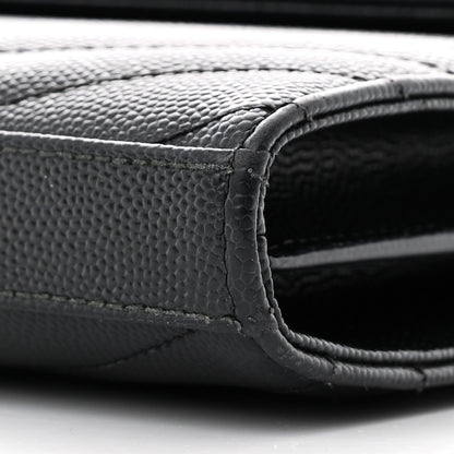 Saint Laurent Grain De Poudre Matelasse Chevron Monogram Chain Wallet Black 10 of 13