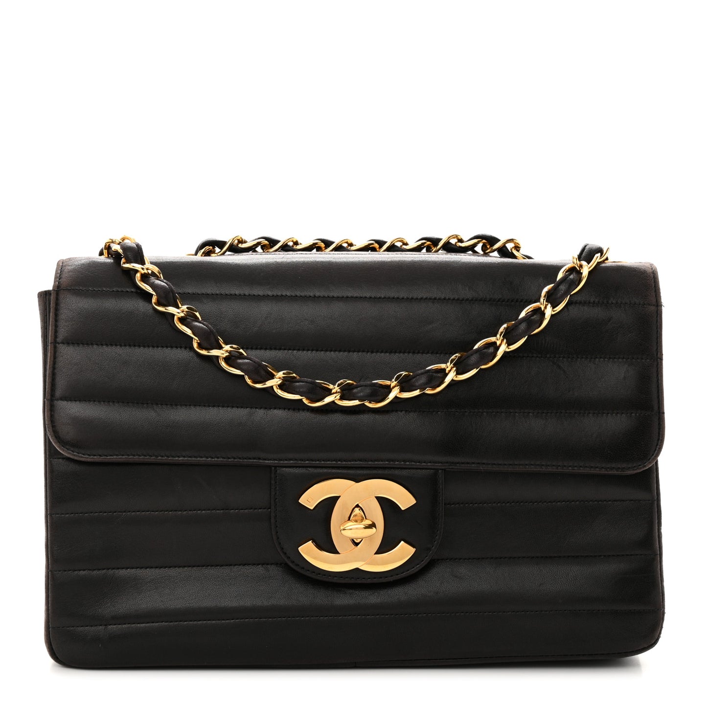 Lambskin Horizontal Quilt Jumbo Single Flap Black