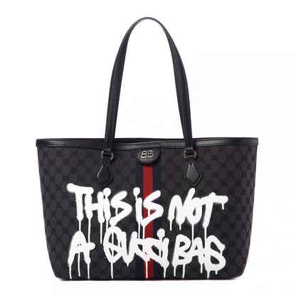 Gucci X BALENCIAGA BB Monogram Web Graffiti Medium Ophidia Shopping Tote Black 1 of 11