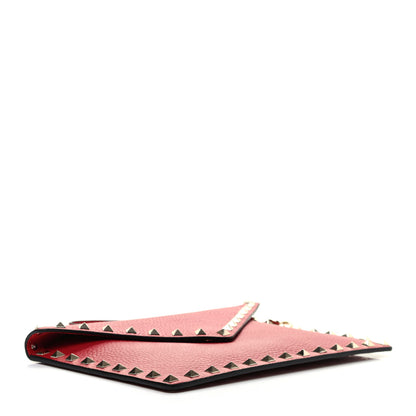 Valentino Garavani Pebbled Calfskin Medium Rockstud Envelope Flat Wristlet Pouch Red 4 of 8