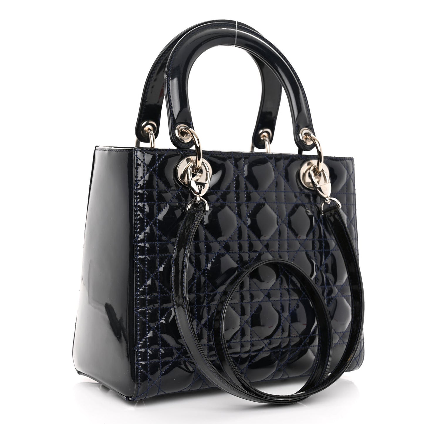 Patent Cannage Medium Lady Dior Navy Blue