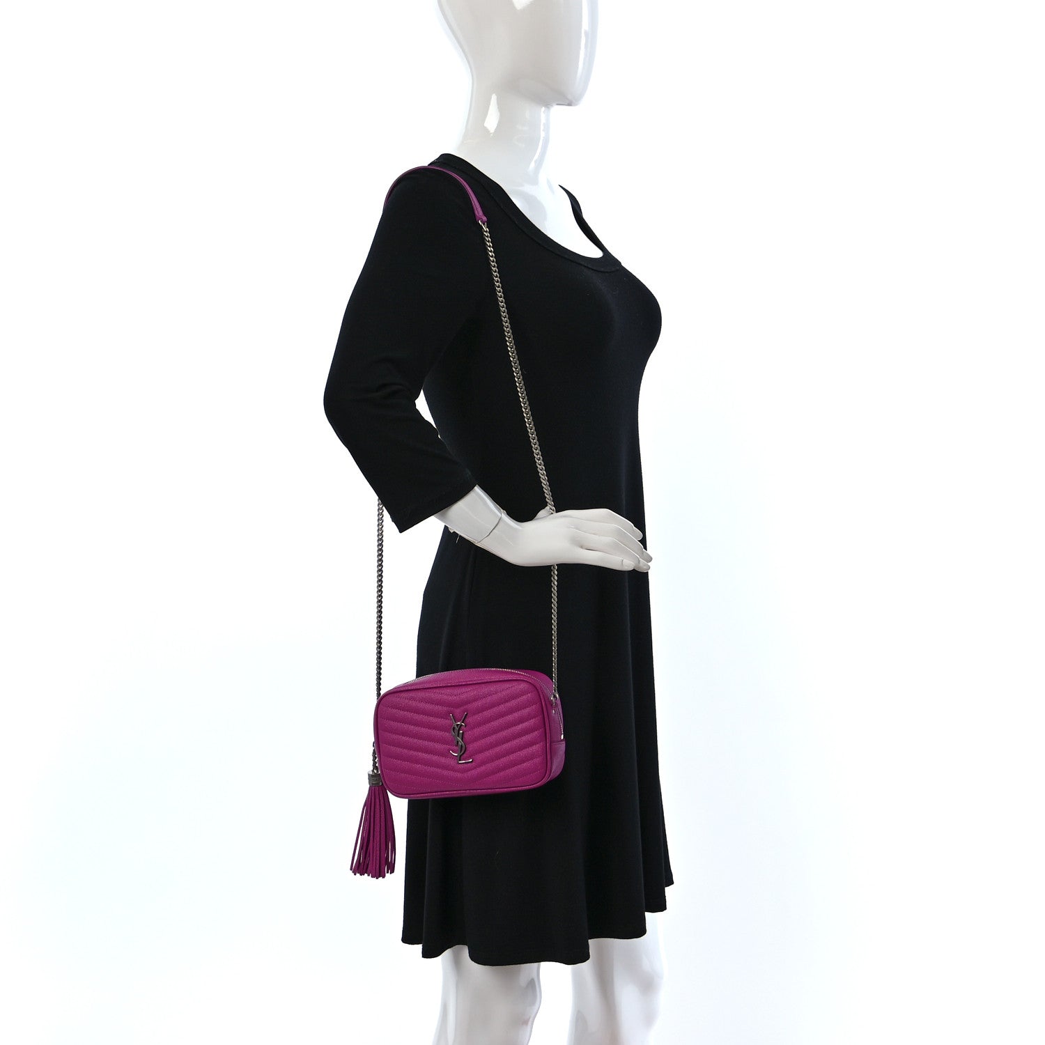 Saint Laurent Grain De Poudre Matelasse Monogram Mini Lou Camera Bag Fuxia Electrique 2 of 12