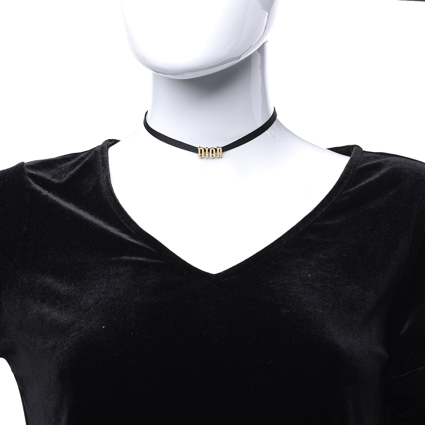 Grosgrain Ribbon Dior Logo Choker Necklace Black