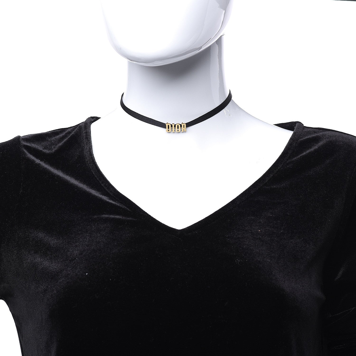 Christian Dior Grosgrain Ribbon Dior Logo Choker Necklace Black 2 of 4