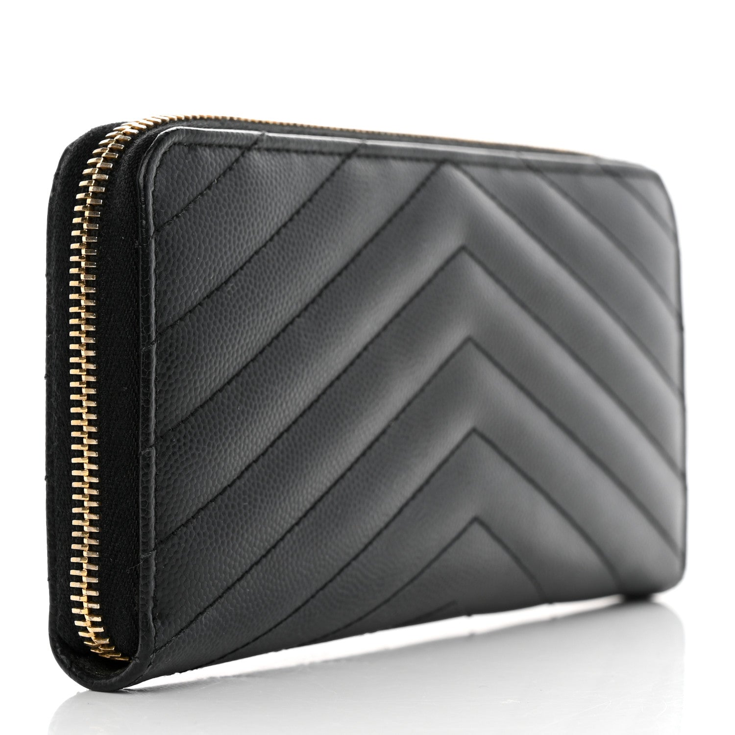 Saint Laurent Grain De Poudre Matelasse Chevron Monogram Zip Around Wallet Black 3 of 13