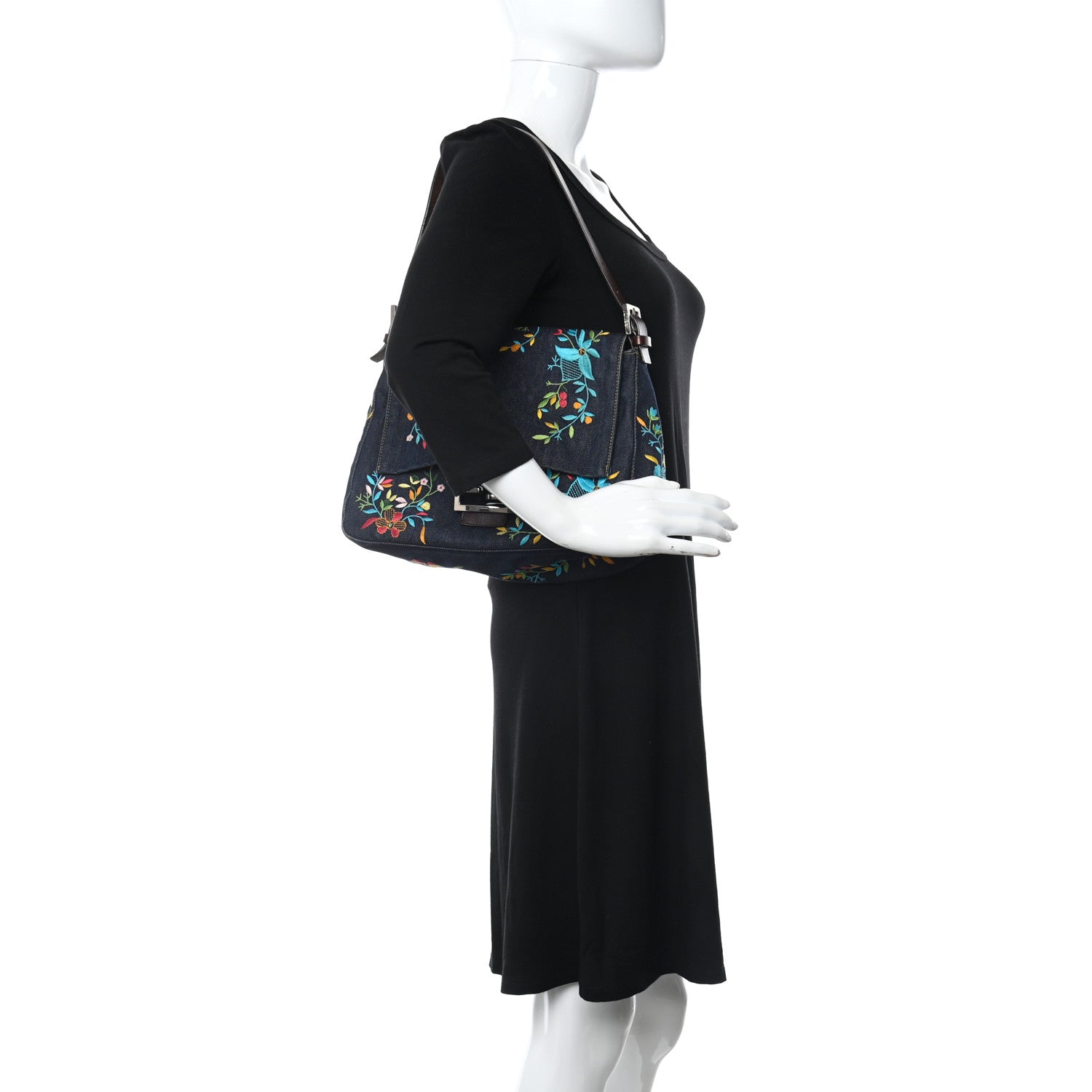 Fendi Denim Flower Embroidered Mama Baguette Blue 2 of 7