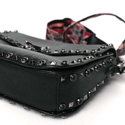 Valentino Garavani Pebbled Calfskin Onyx Medium Guitar Strap Rockstud Rolling Flap Love Blade Saddle Bag  Black 9 of 9