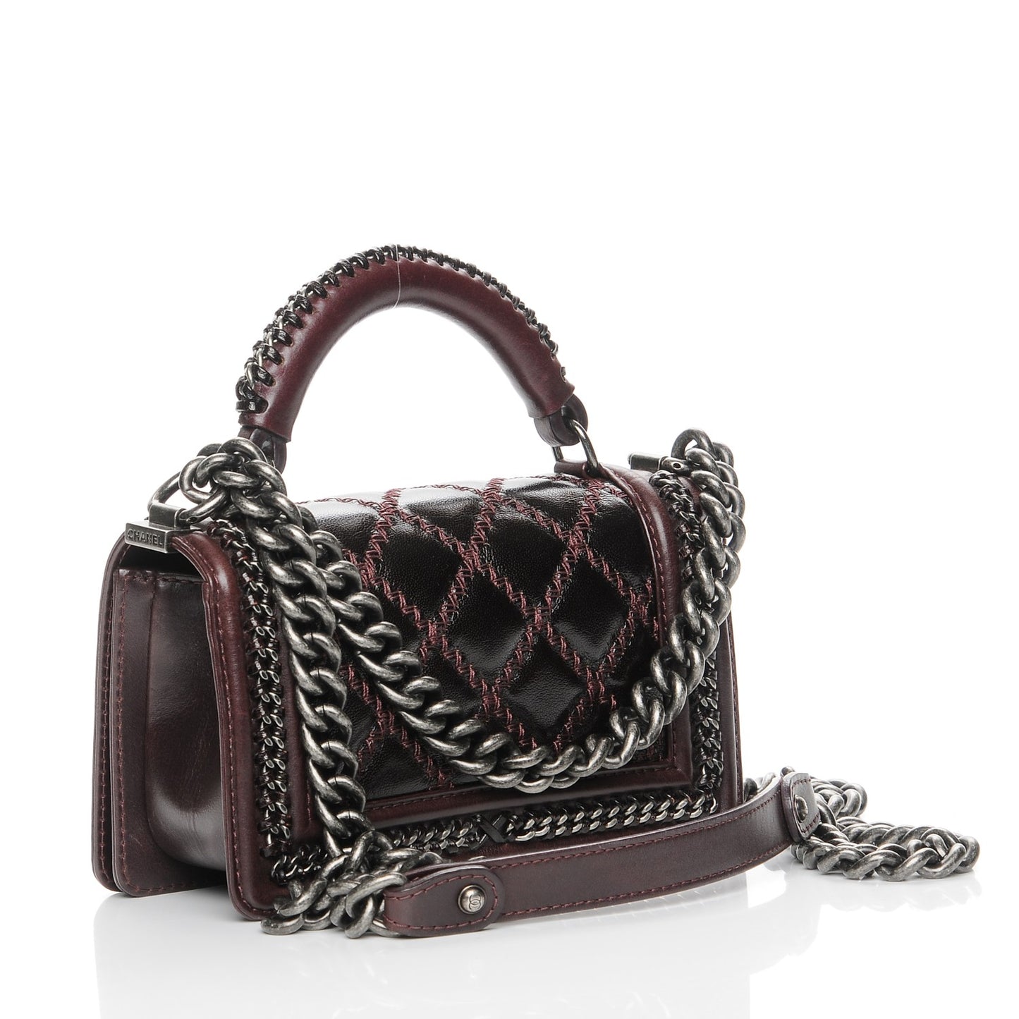 Goatskin Quilted Small Boy Handle Flap Burgundy