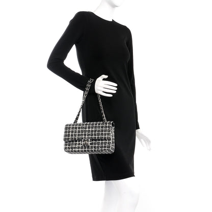 Chanel Tweed Sequin Quilted Medium Double Flap Black White 2 of 12