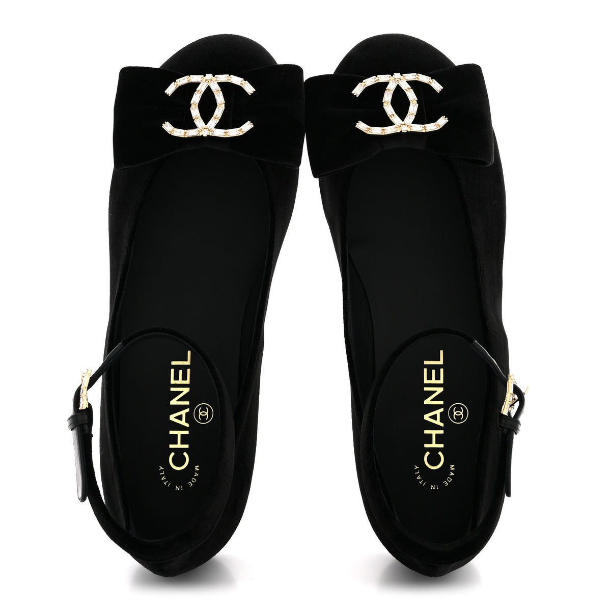 Velvet Strass CC Bow Mary Jane Flats 37.5 Black