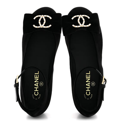 Chanel Velvet Strass CC Bow Mary Jane Flats 37.5 Black 2 of 11