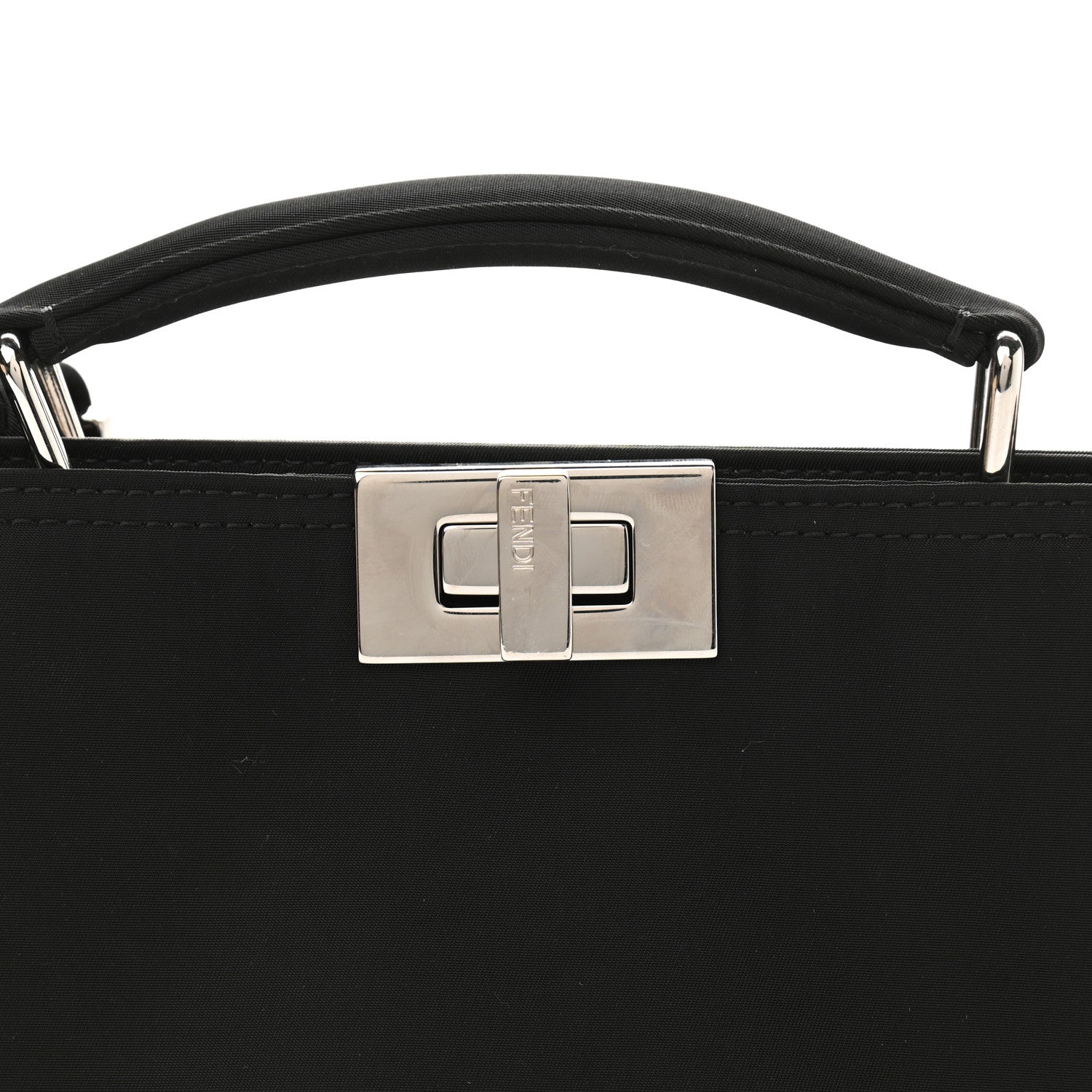 Fendi Nylon Vitello Cover Logo Embossed Mini Peekaboo I SEE U Satchel Black White 9 of 12