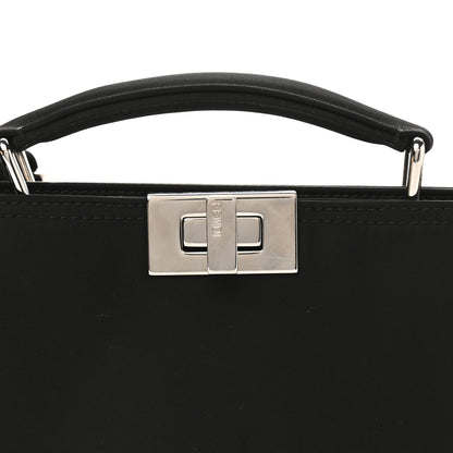 Fendi Nylon Vitello Cover Logo Embossed Mini Peekaboo I SEE U Satchel Black White 9 of 12
