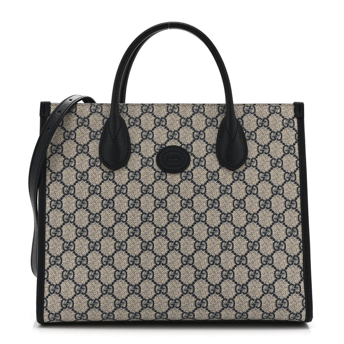 Gucci GG Supreme Monogram Textured Dollar Calfskin Small Retro Interlocking G Tote Bag Beige Blue 1 of 11