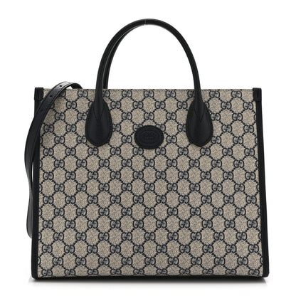 Gucci GG Supreme Monogram Textured Dollar Calfskin Small Retro Interlocking G Tote Bag Beige Blue 1 of 11