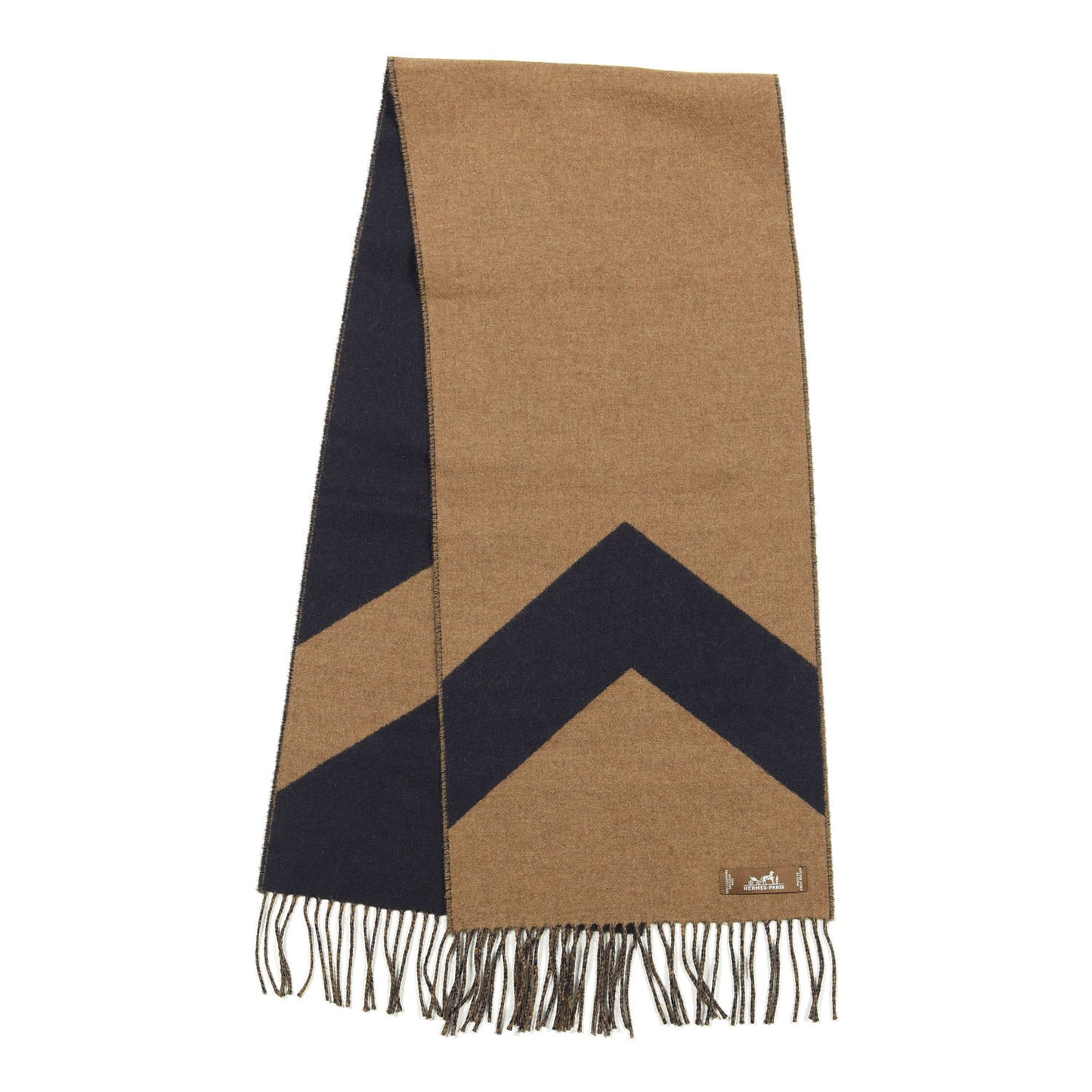 Cashmere Casaque Chevron Muffler Camel Marine