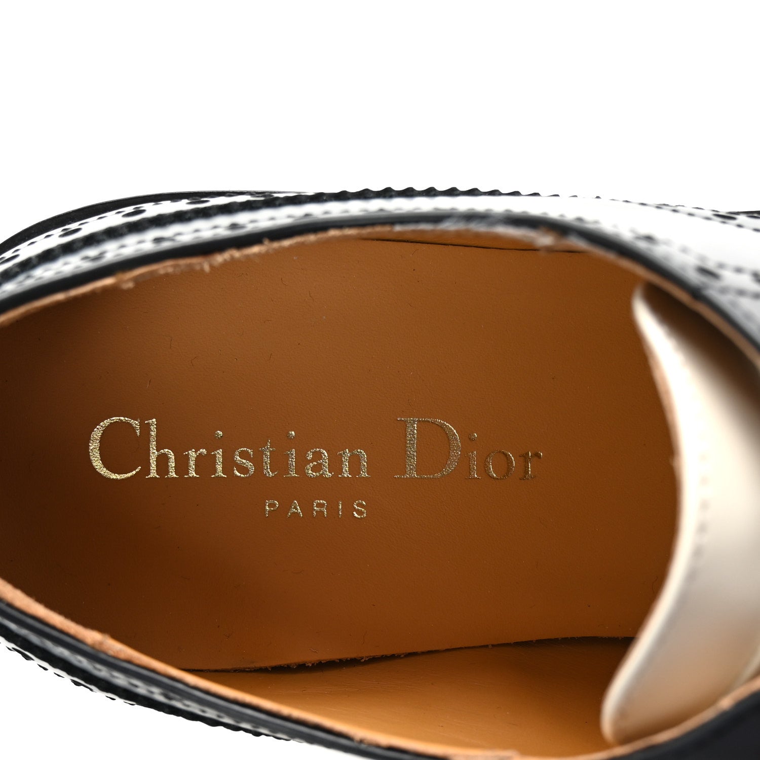 Christian Dior Brushed Calfskin Perforated Teddy Derby Flat Shoes 37 Black Off White 8 of 10