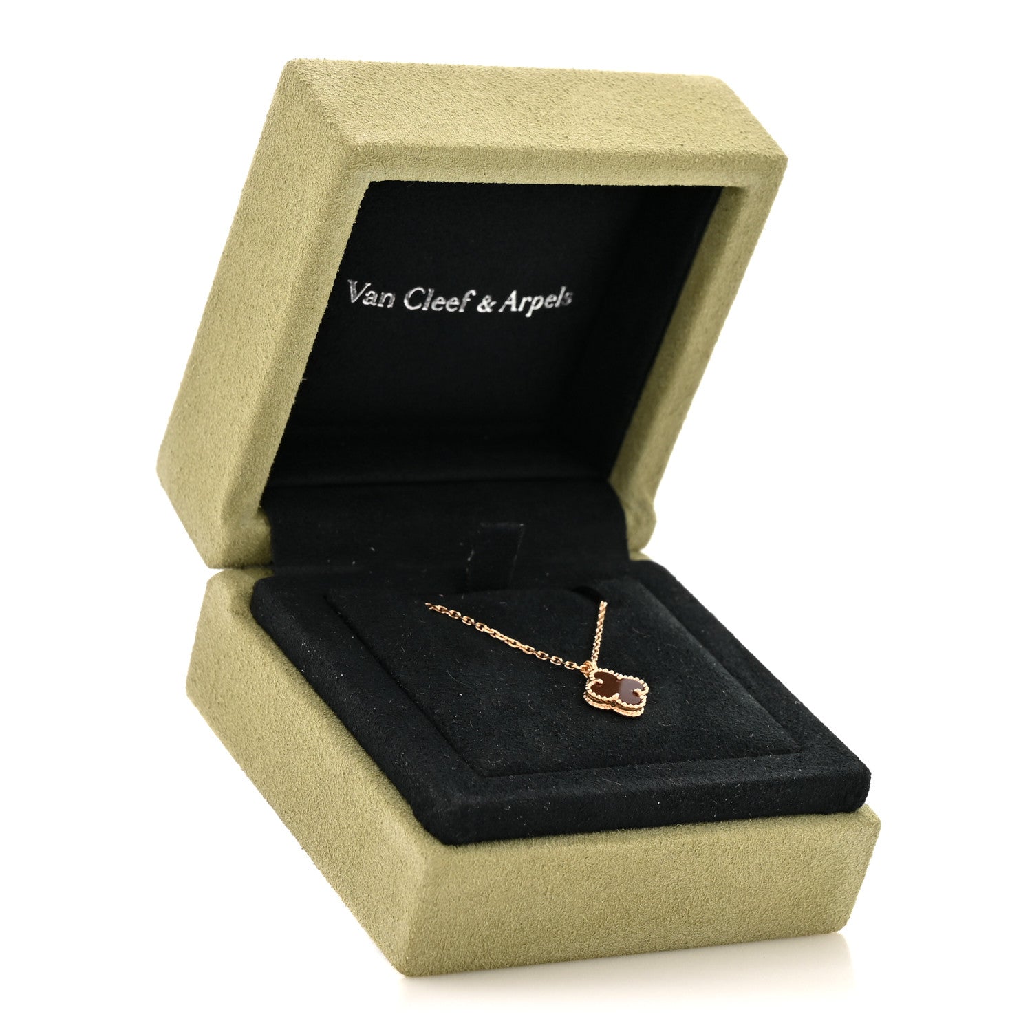 Van Cleef & Arpels 18K Rose Gold Carnelian Sweet Alhambra Pendant Necklace 7 of 7