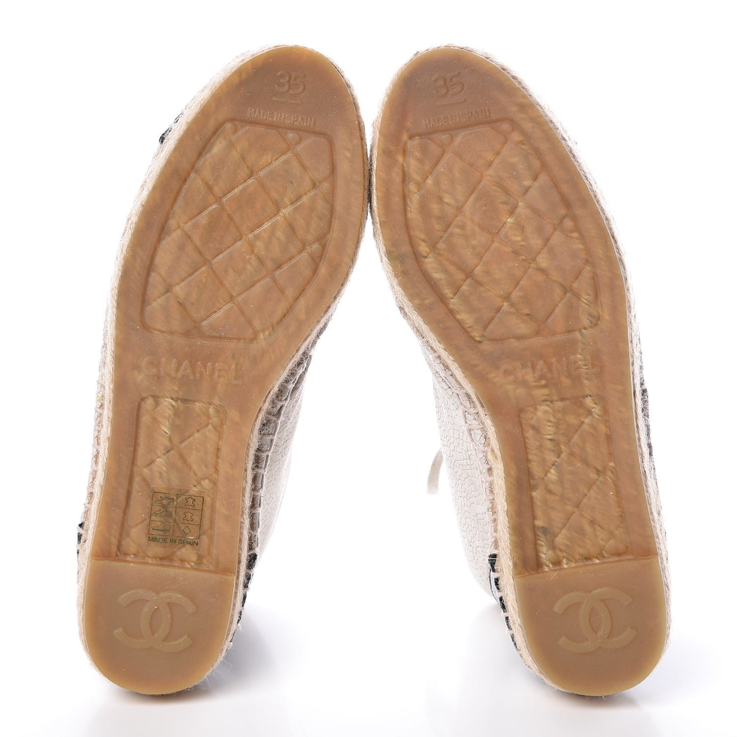 Crackled Calfskin Cap Toe Lace Up Espadrilles 35 Light Beige Black