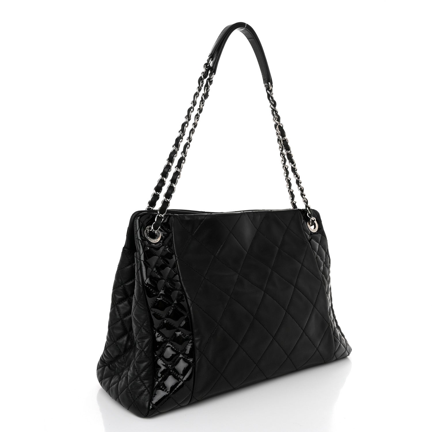 Chanel Lambskin Patent Quilted CC Shopping Tote Black 3 of 11