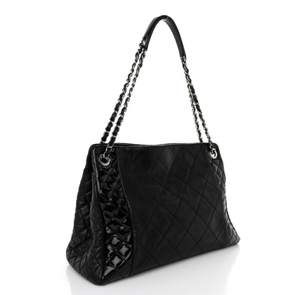 Chanel Lambskin Patent Quilted CC Shopping Tote Black 3 of 11