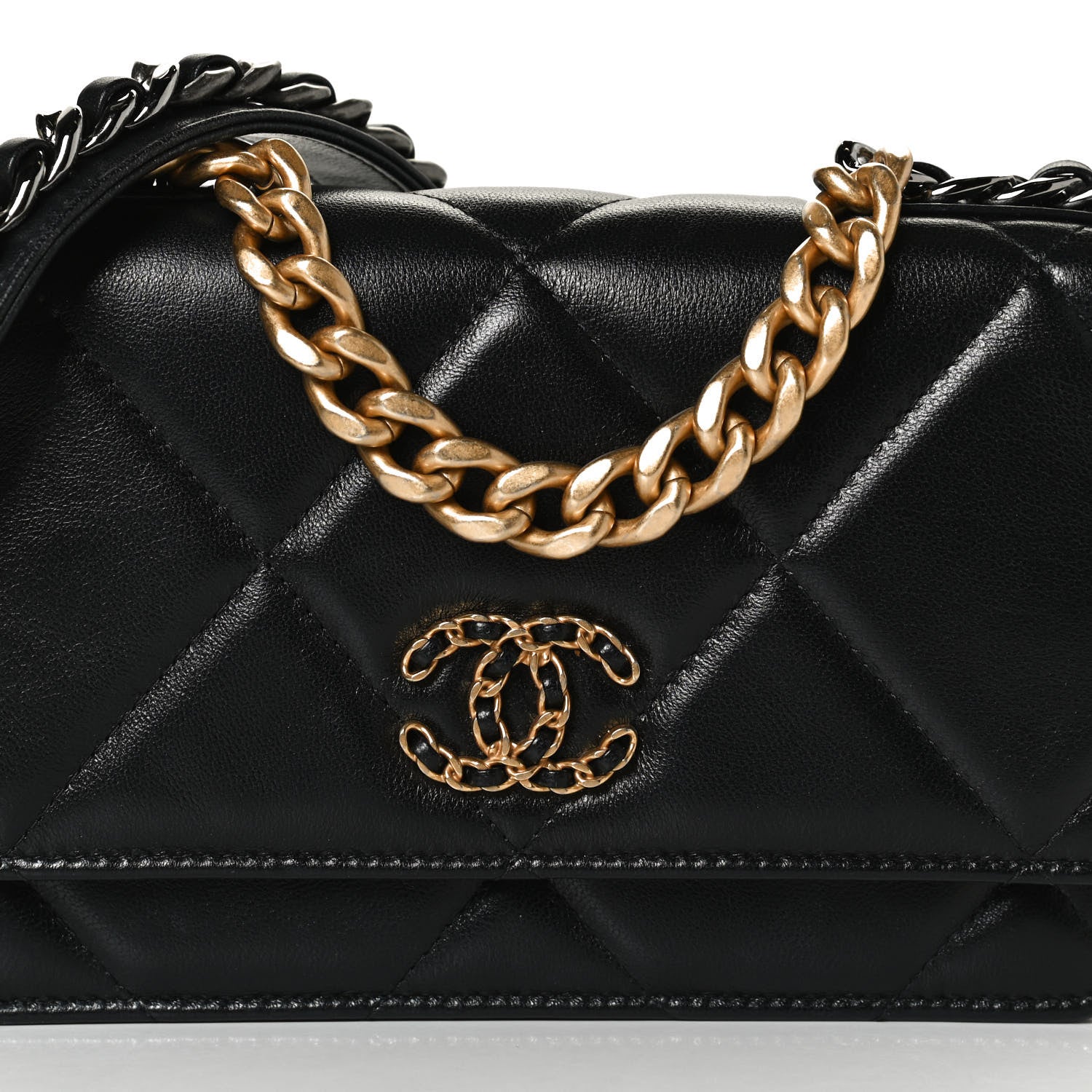 Chanel Shiny Goatskin Quilted Chanel 19 Wallet On Chain WOC Black 7 of 13