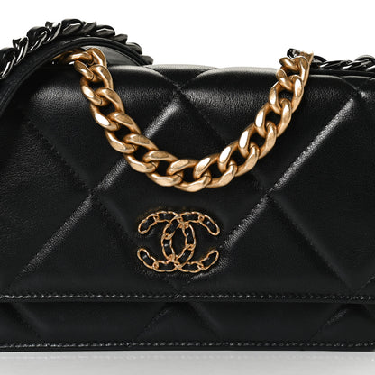 Chanel Shiny Goatskin Quilted Chanel 19 Wallet On Chain WOC Black 7 of 13
