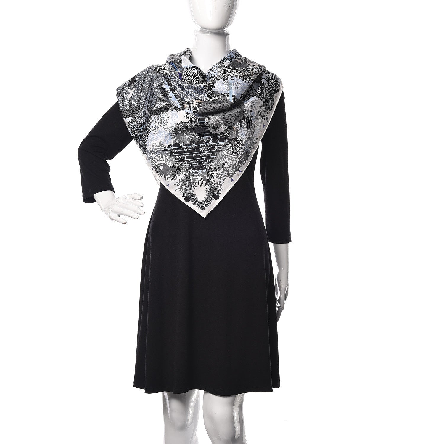 Hermes Silk Dans Un Jardin Anglais Scarf 90 White Ciel Black 2 of 5