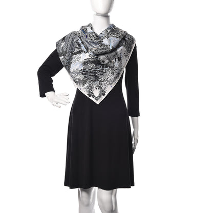 Hermes Silk Dans Un Jardin Anglais Scarf 90 White Ciel Black 2 of 5