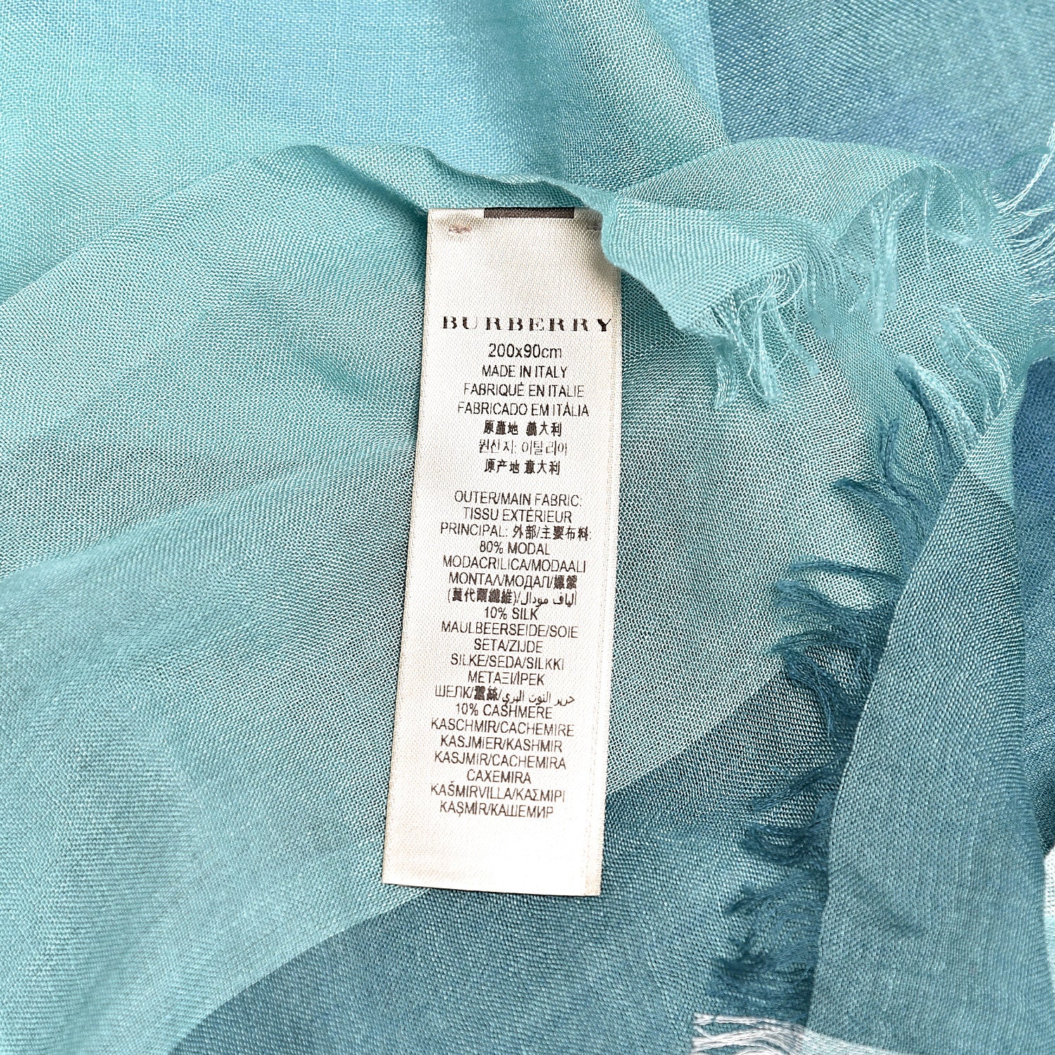 Burberry Modal Cashmere Silk House Check Lightweight Scarf Pale Peridot Blue 5 of 6