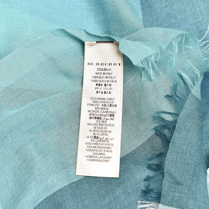 Burberry Modal Cashmere Silk House Check Lightweight Scarf Pale Peridot Blue 5 of 6
