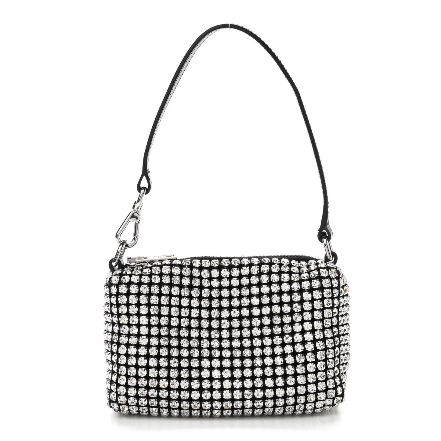 Mesh Crystal Rhinestone Mini Heiress Pouch Black Silver