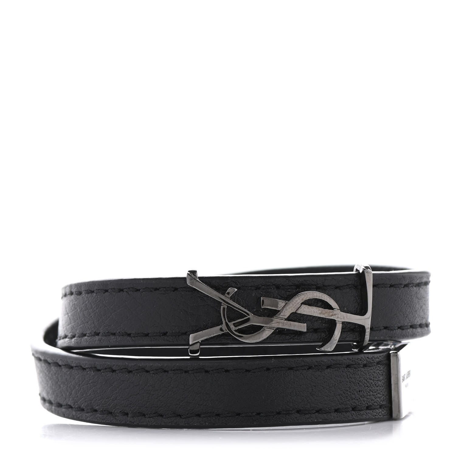 Saint Laurent Calfskin Opyum Double Wrap Bracelet M Black 1 of 6