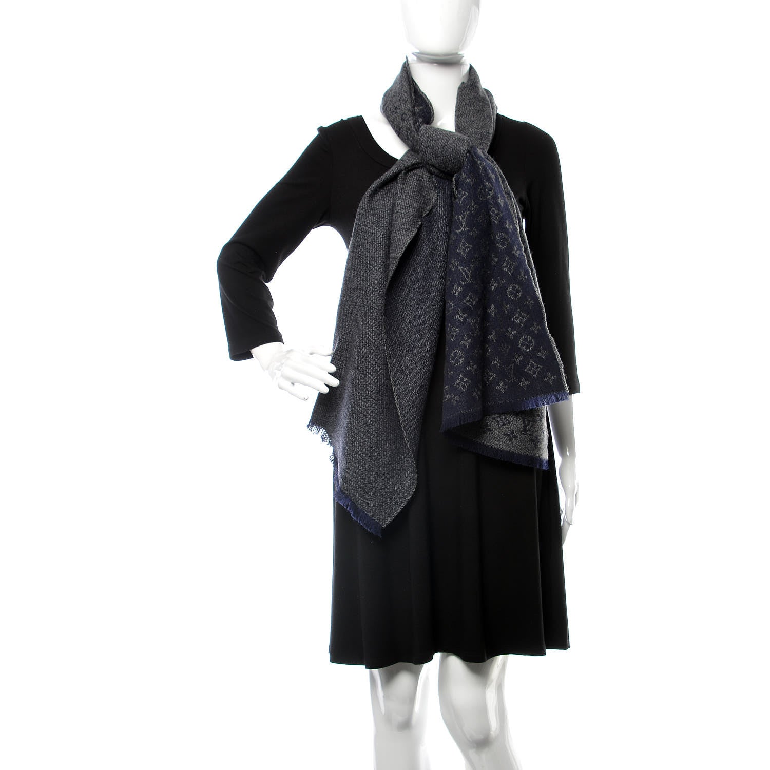 Louis Vuitton Wool Monogram Classic Scarf Navy 2 of 4
