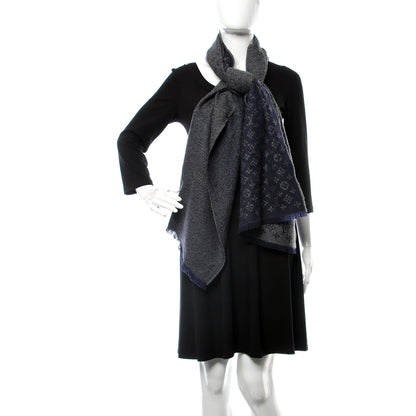Louis Vuitton Wool Monogram Classic Scarf Navy 2 of 4