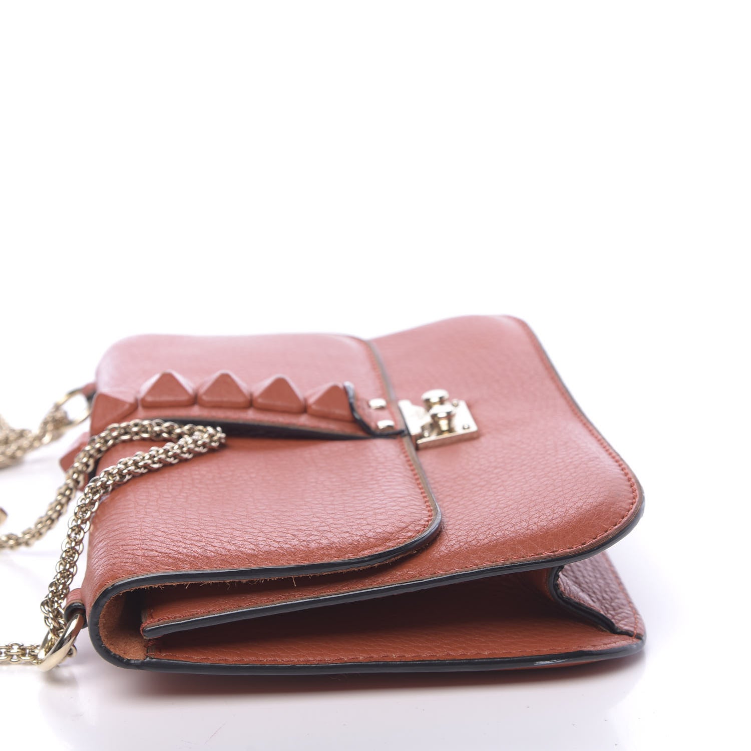 Valentino Garavani Pebbled Calfskin Monochrome Medium Glam Lock Rockstud Flap English Red 13 of 15