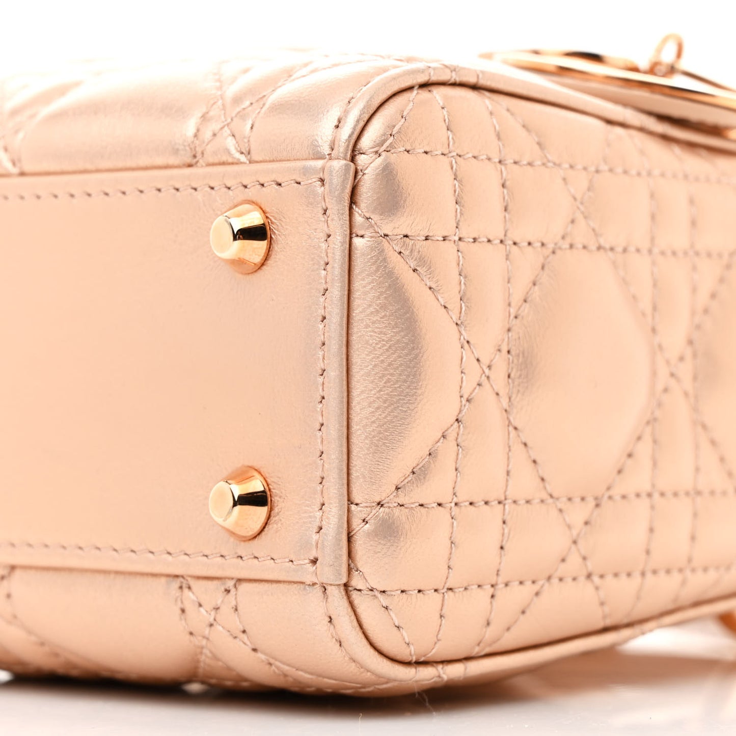 Metallic Lambskin Cannage Mini Lady Dior Gold Rose