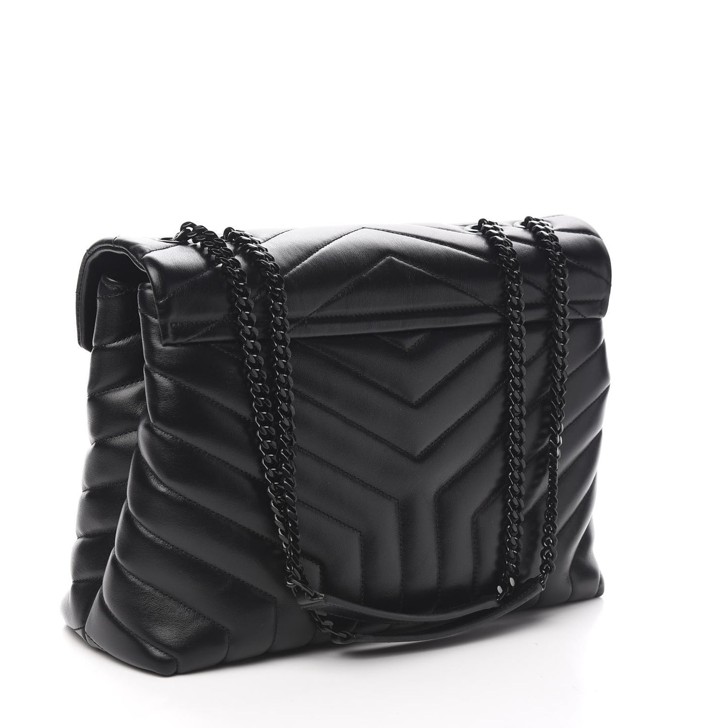 Calfskin Y Quilted Monogram Medium Loulou Chain Satchel Black