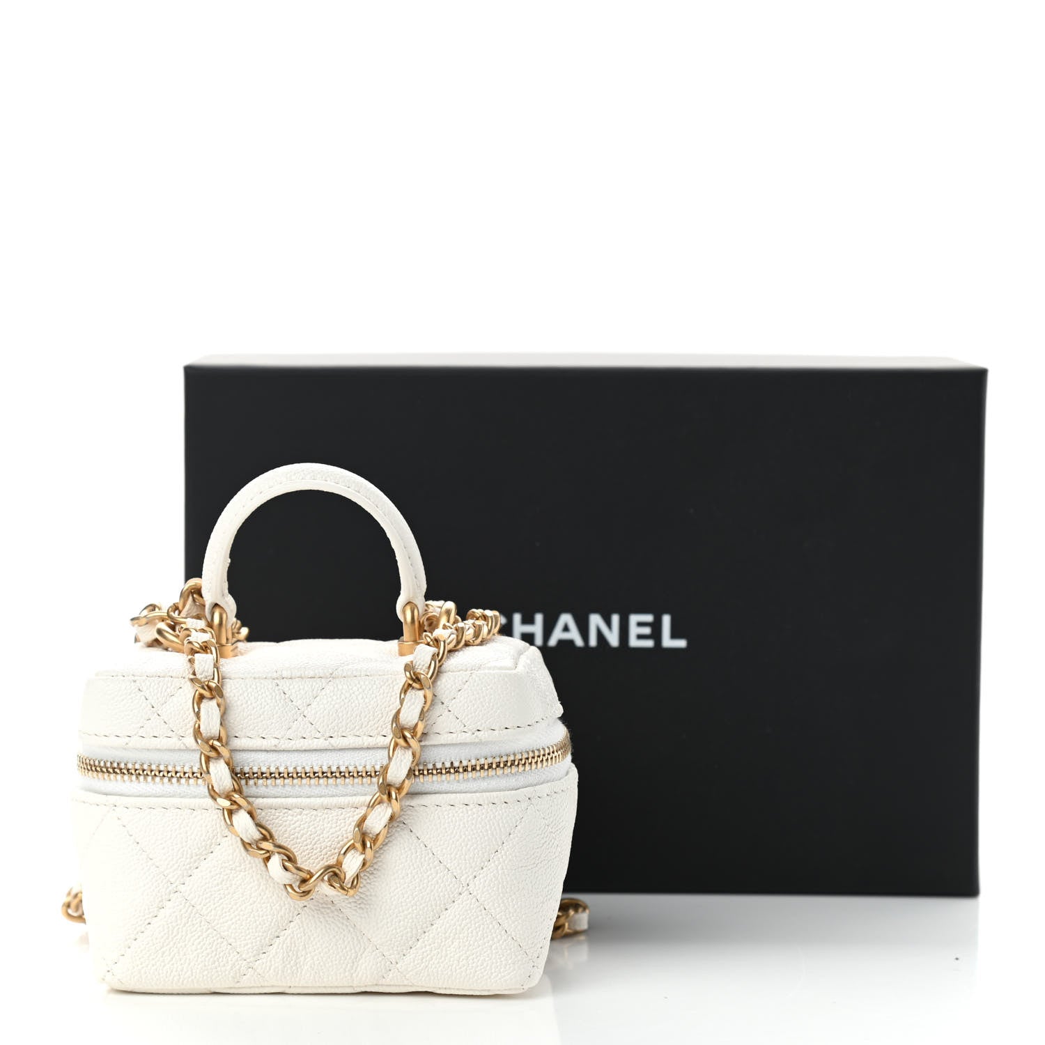 Chanel Caviar Quilted Mini Top Handle Vanity With Chain White 10 of 10