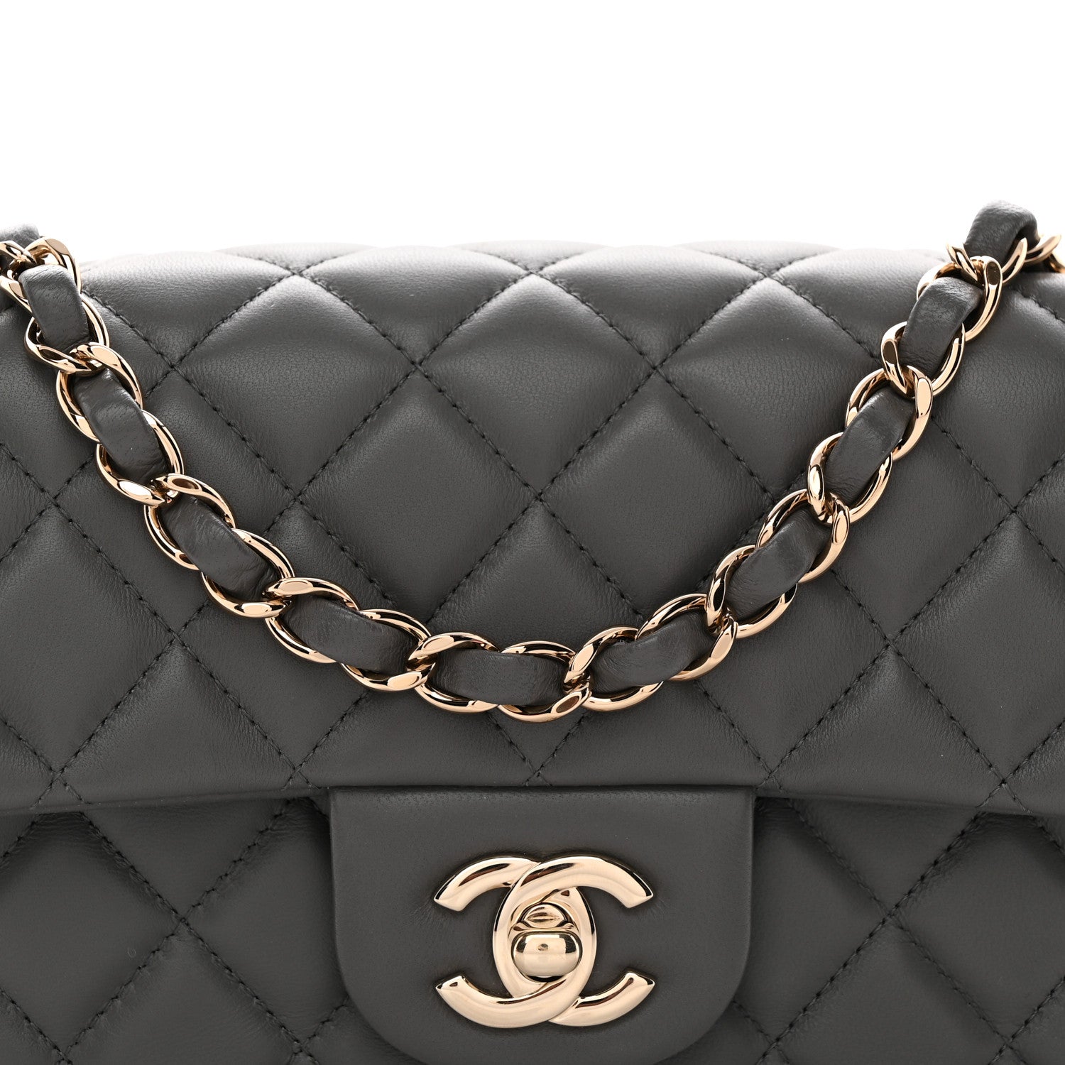 Chanel Lambskin Quilted Mini Rectangular Flap Dark Grey 8 of 11