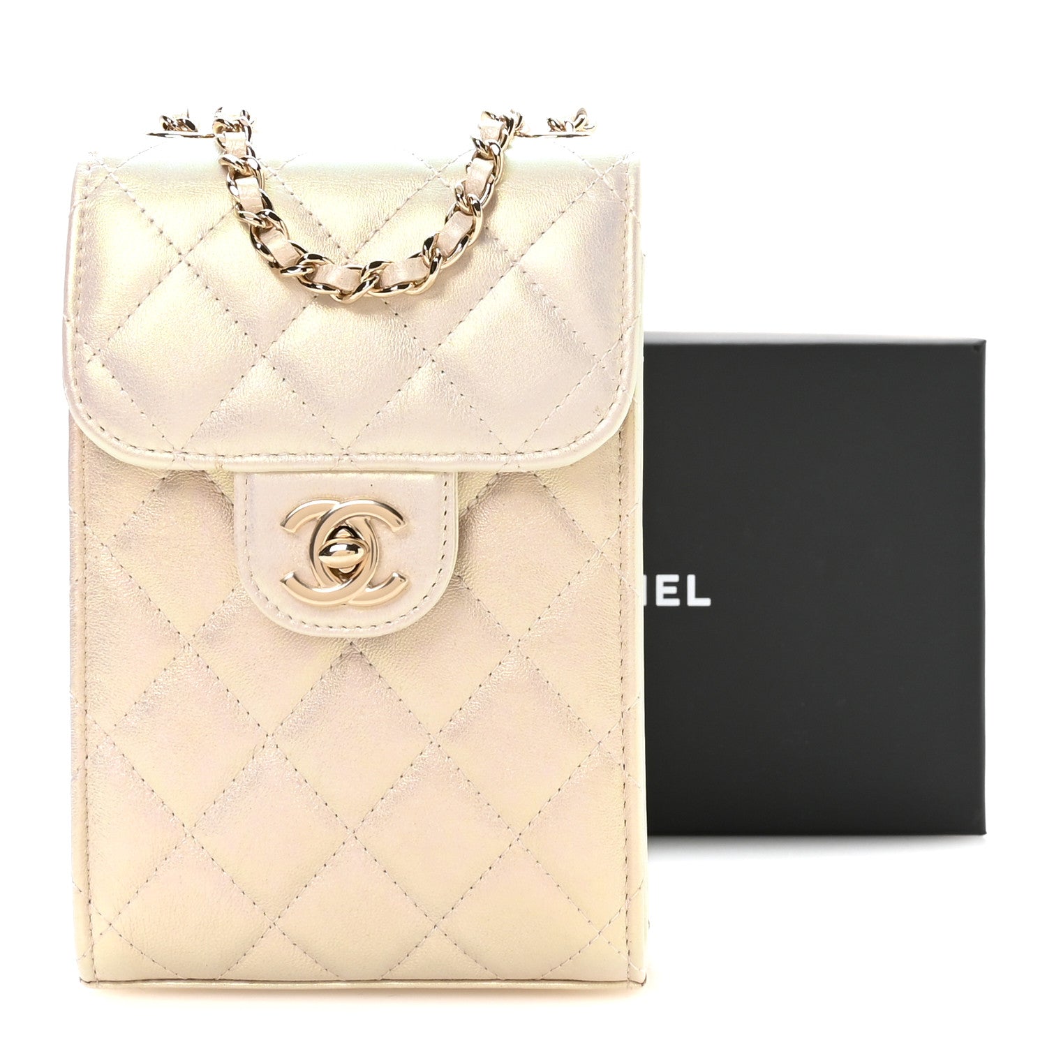 Chanel Iridescent Lambskin Quilted CC Phone Holder Ivory 1919516
