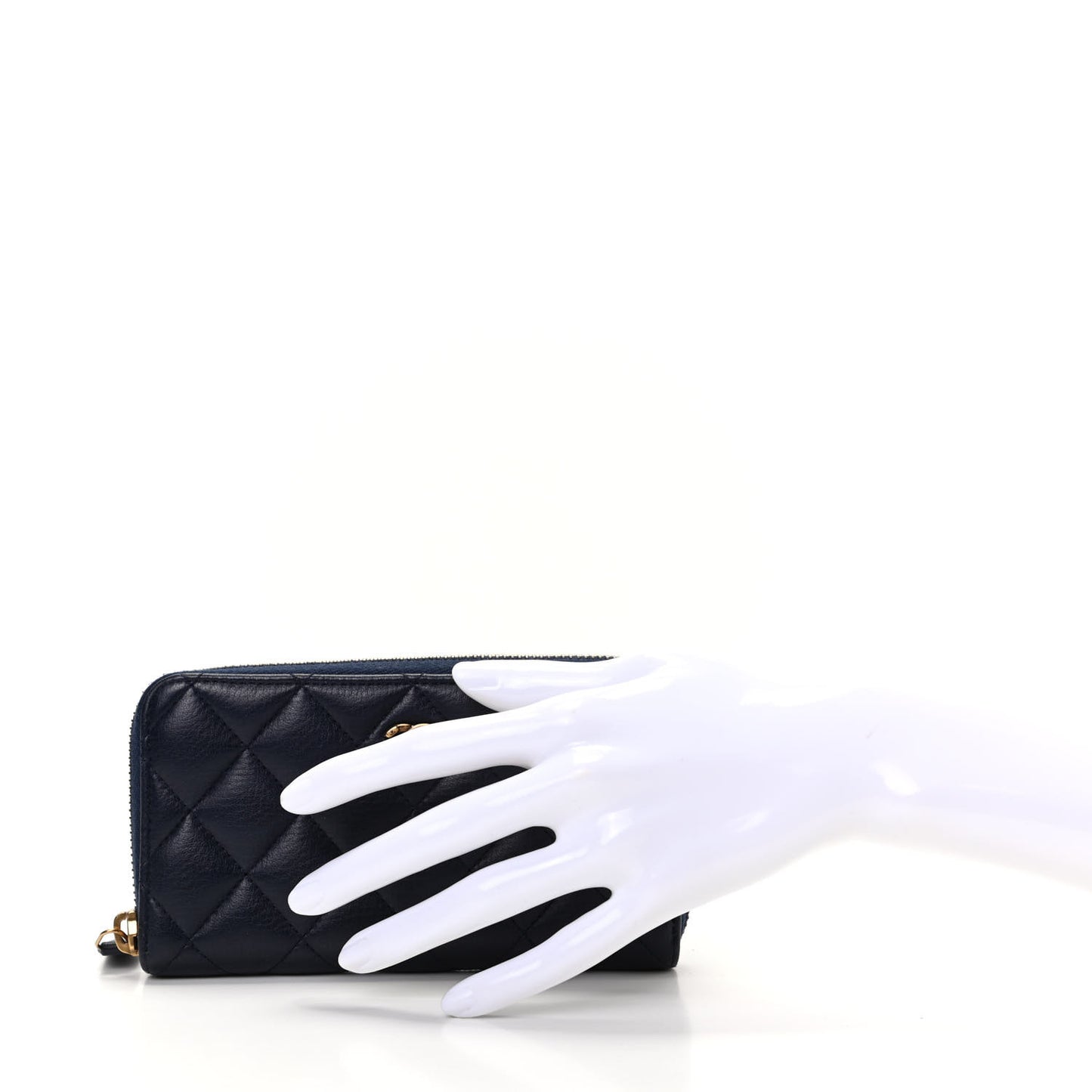 Calfskin Quilted Small Zip Around Wallet Navy
